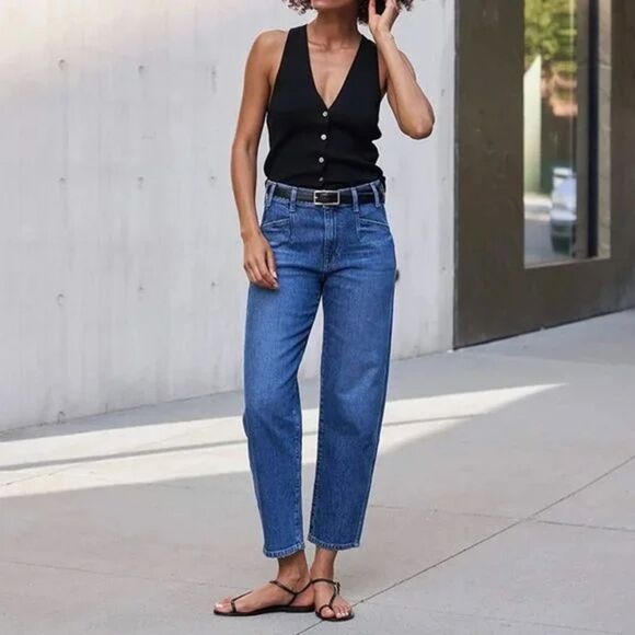 AYR Denim - NEW AYR The Beat Barrel Leg Dark Wash Ankle High Rise Jeans